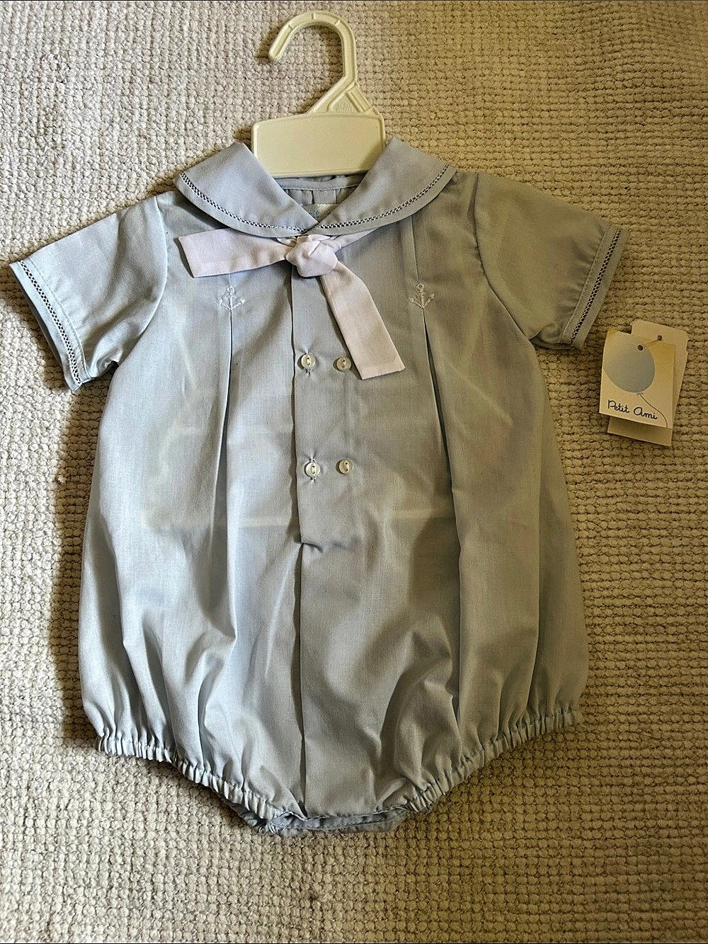 Petit Ami Sailor Bubble Romper Baby Blue Collared Romper
